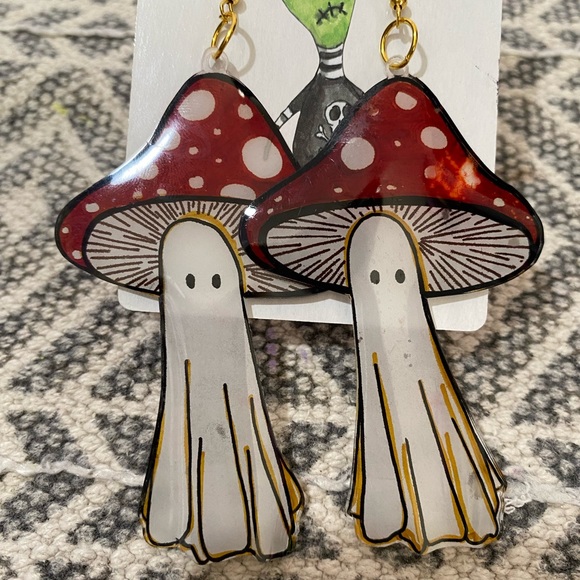 *3 for $12* Handmade Recycled Plastic Ghost Mushroom Earrings - Picture 3 of 7